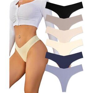 Seamless Thongs for Women Sexy No Show Panties Invisibl 6 Pack (XS-XL)